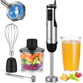 Immersion Blender Handheld, 1100W 5-in-1 Multi-Purpose Hand Blender, 12-Speed Stick Blender, 600ml Beaker, 500ml Chopper, Egg Whisk, Milk Frother (Option: Black)